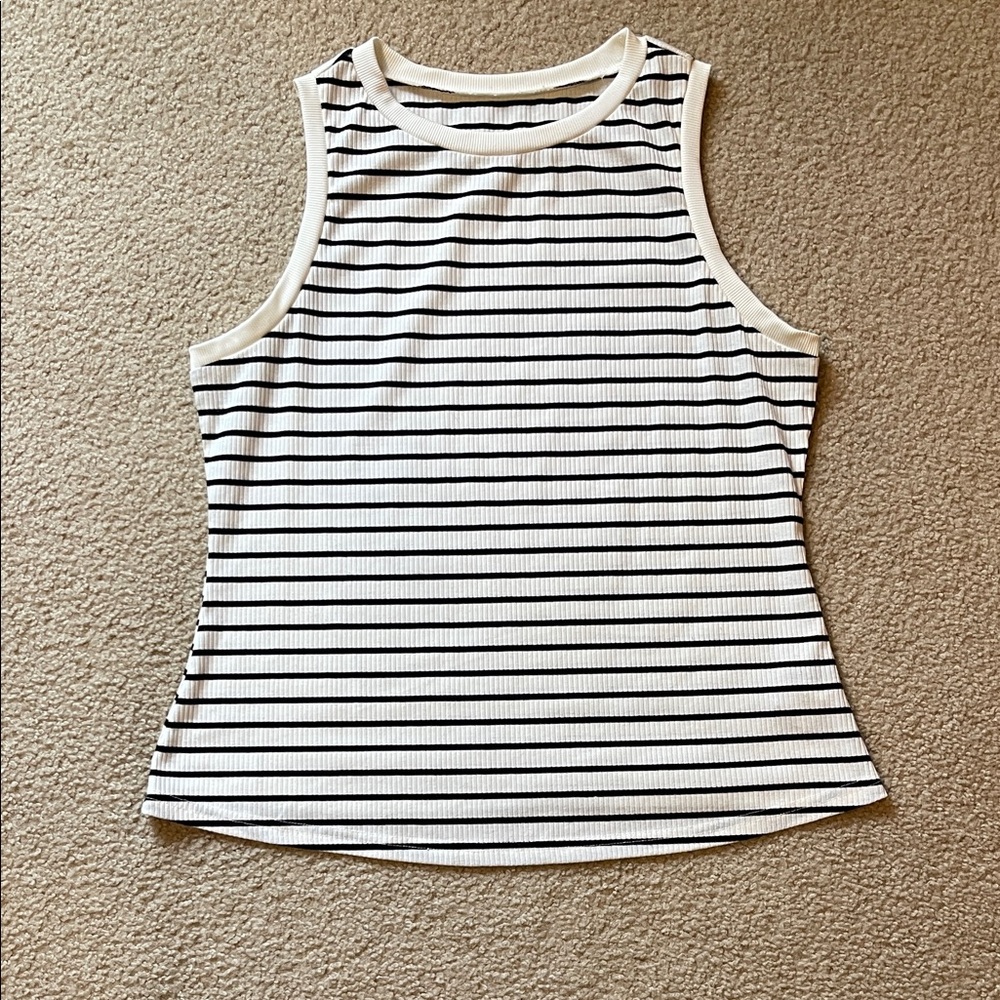 SHEIN Curve Black and White Striped Tank Top